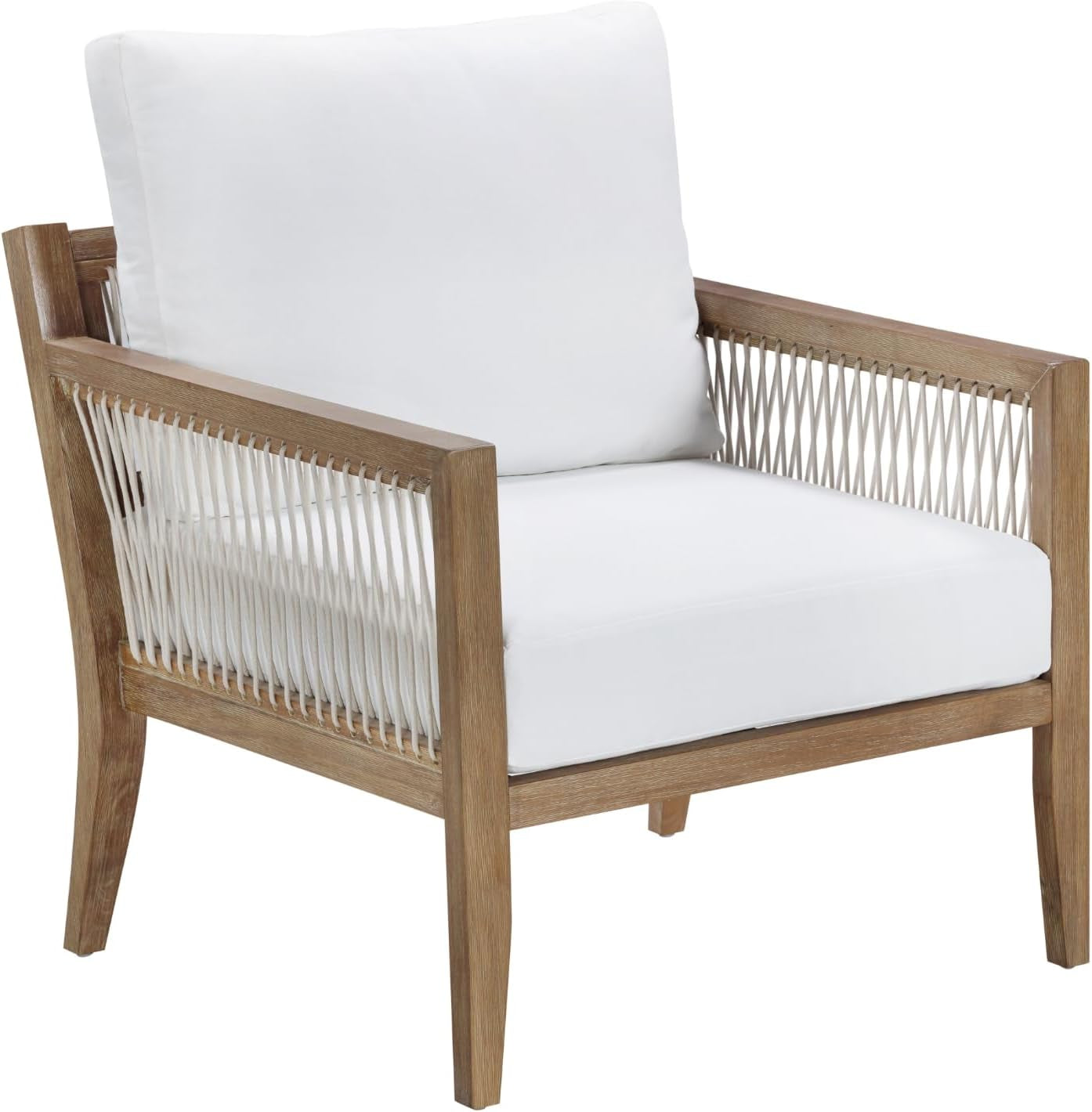 Freya Bohemian Wooden Armchair, Outdoor Patio Chair, Solid Acacia Wood Frame, White/Light Brown