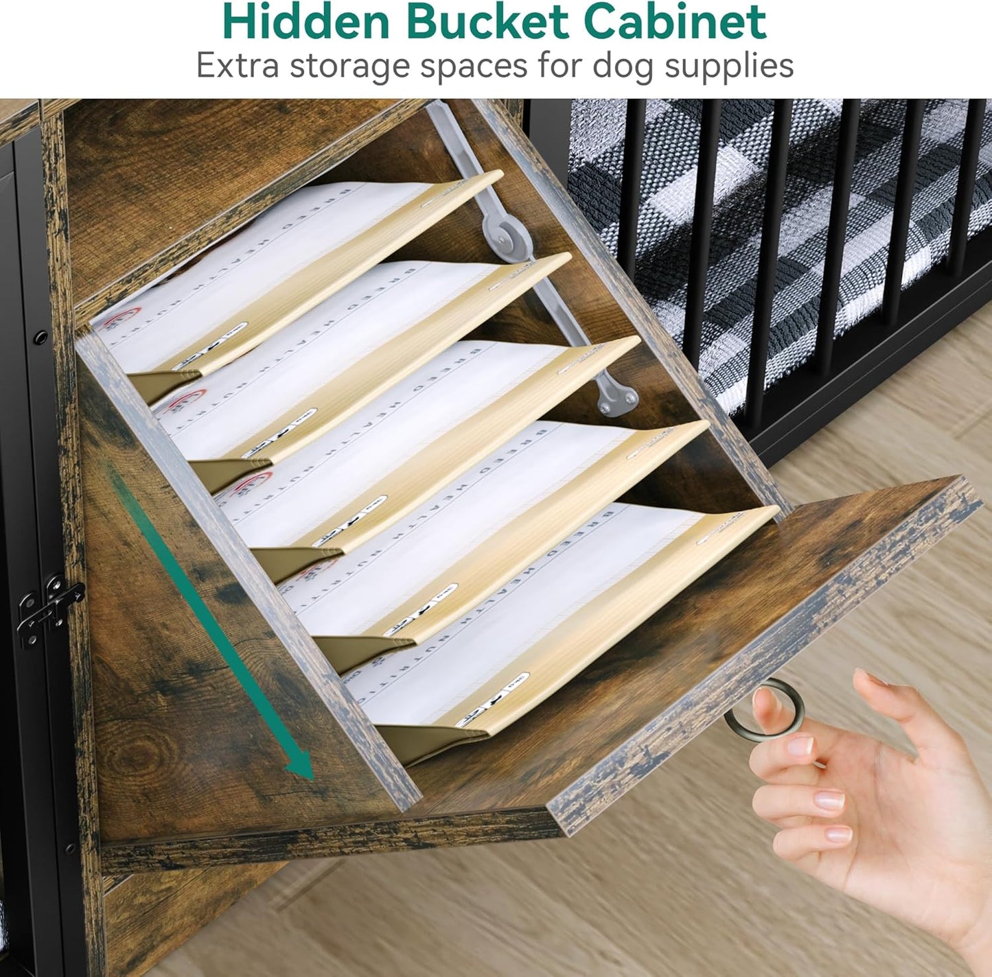 Dog Crate Furniture with Feeder Bowls, 55" Large Breed Dog Kennel with Storage Drawer, Heavy Duty Dog House TV Stand Indoor for Medium Dogs, Black