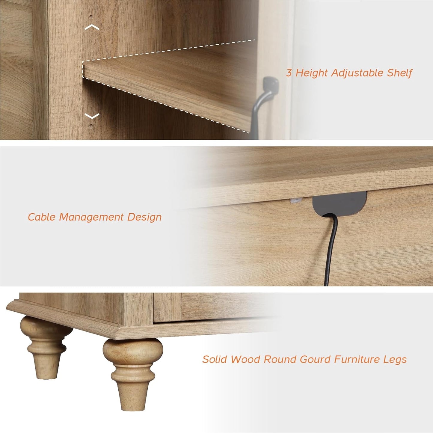 Glass Door Farmhouse TV Stand for Tvs up to 75 Inch, Wood Universal TV Console Table with 4 Storage Cabinets, Entertainment Center for 32-75 Inch TV Console Cabinet, 58'',Oak