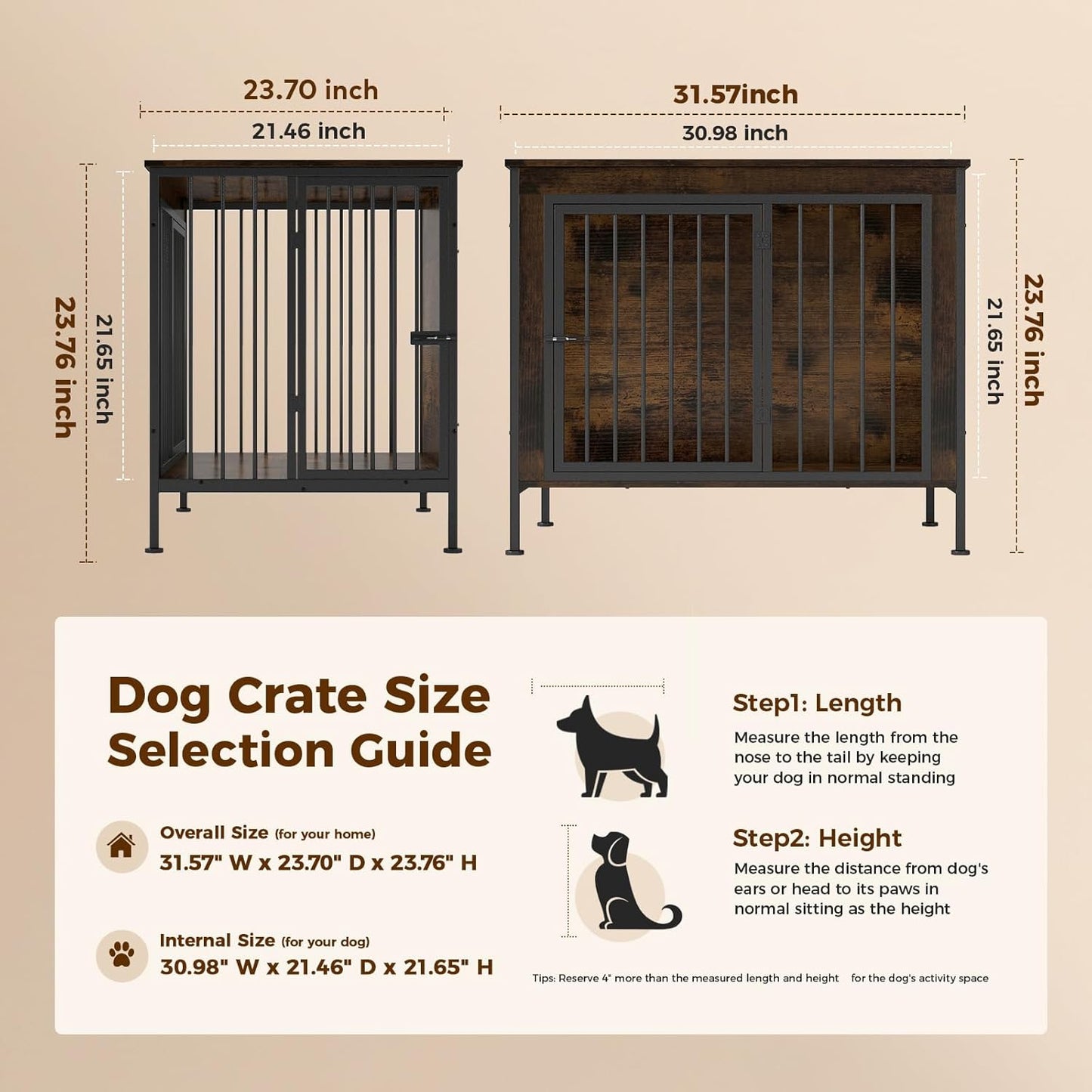 42 Inch Dog Crate End Table: Heavy Duty Furniture Kennel for Medium Dogs with Multiple Secure Locks, Decorative Wooden Pet Cage, Aged Black