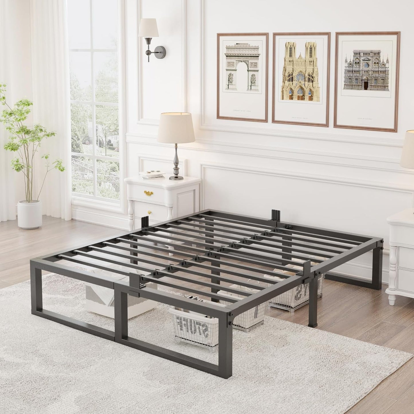 14 Inch Queen Bed Frame,3500 Lbs Heavy Duty Metal Platform, Steel Slats Support/No Box Spring Needed/Noise Free/Non-Slip/Easy Assembly
