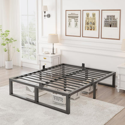 14 Inch Queen Bed Frame,3500 Lbs Heavy Duty Metal Platform, Steel Slats Support/No Box Spring Needed/Noise Free/Non-Slip/Easy Assembly