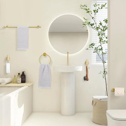 Brushed Gold 5 Piece Bathroom Hardware Set, SUS304 Stainless Steel 24 Inch Bath Towel Bar Set, round Bathroom Accessories Kit Wall Mounted