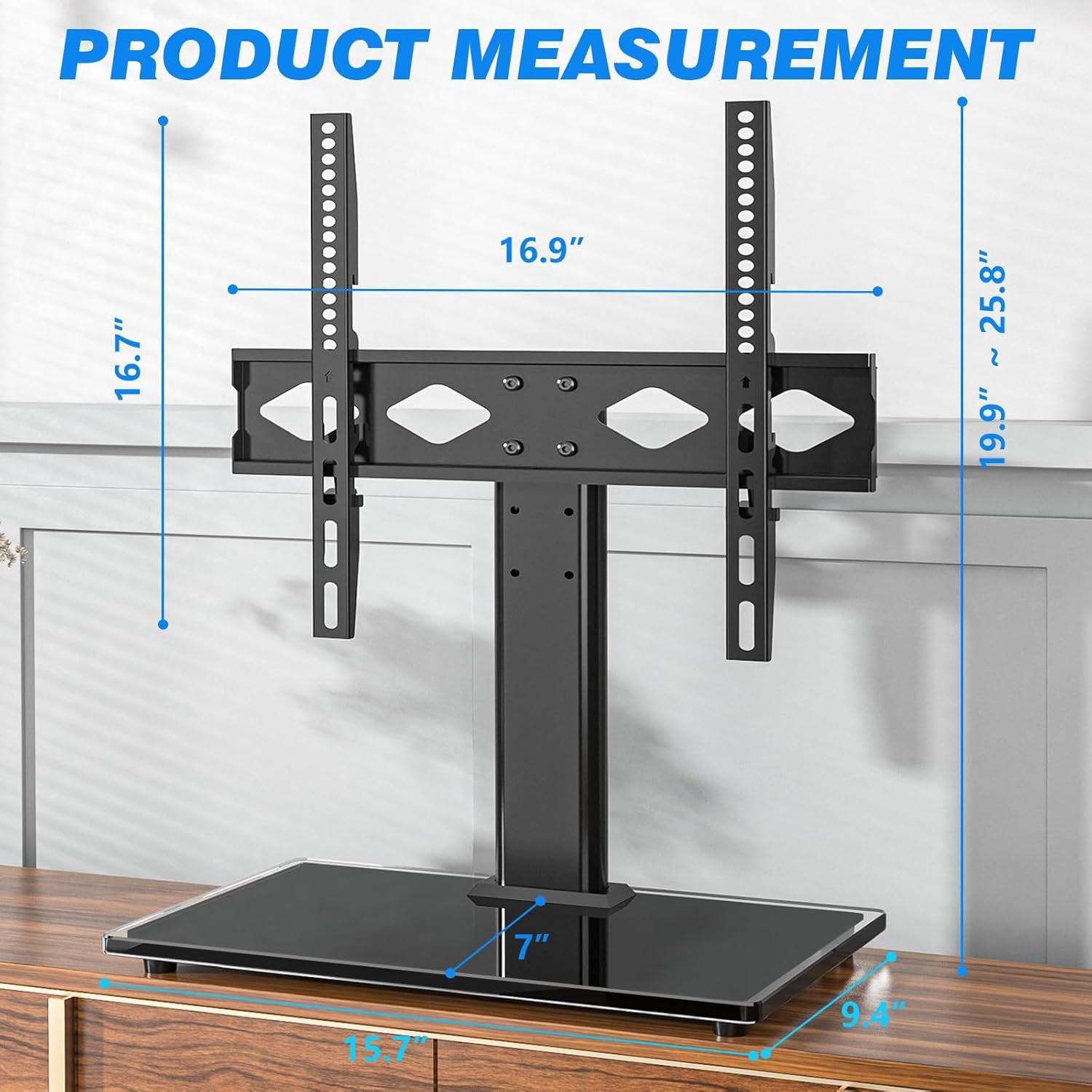 Universal Table Top TV Stand TV Base Replacement for Most 27-60 Inch LCD LED Flat Curved Screen Tvs Holds up to 88Lbs, Height Adjustable TV Mount Stand with Tempered Glass Base, VESA 400X400Mm
