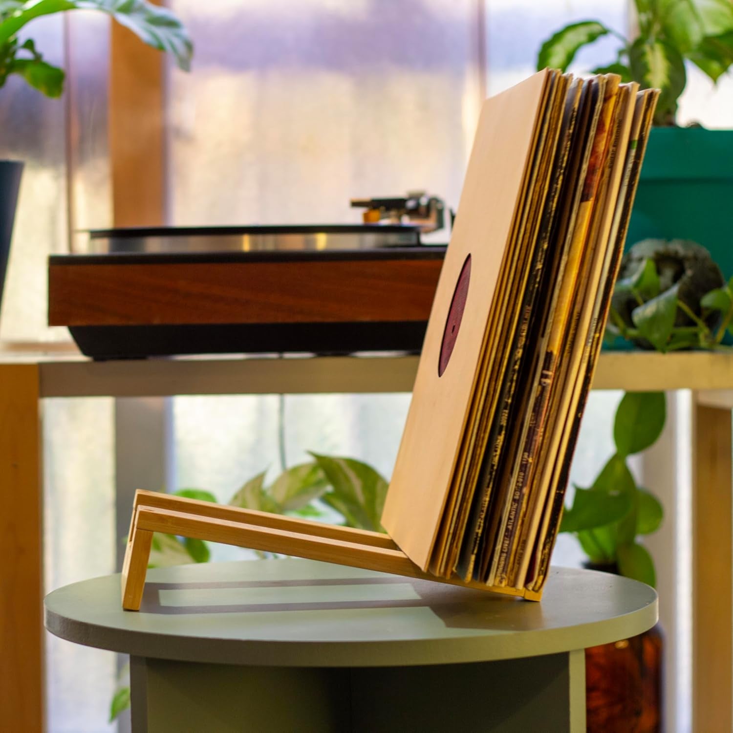 BAMBOO VINYL RECORD STAND–MINIMALIST STORAGE HOLDER for 15-40 LPS, BOOK & TO-BE-READ RACK, QUICK 4-SCREW ASSEMBLY and MODERN DECOR FRIENDLY DESIGN