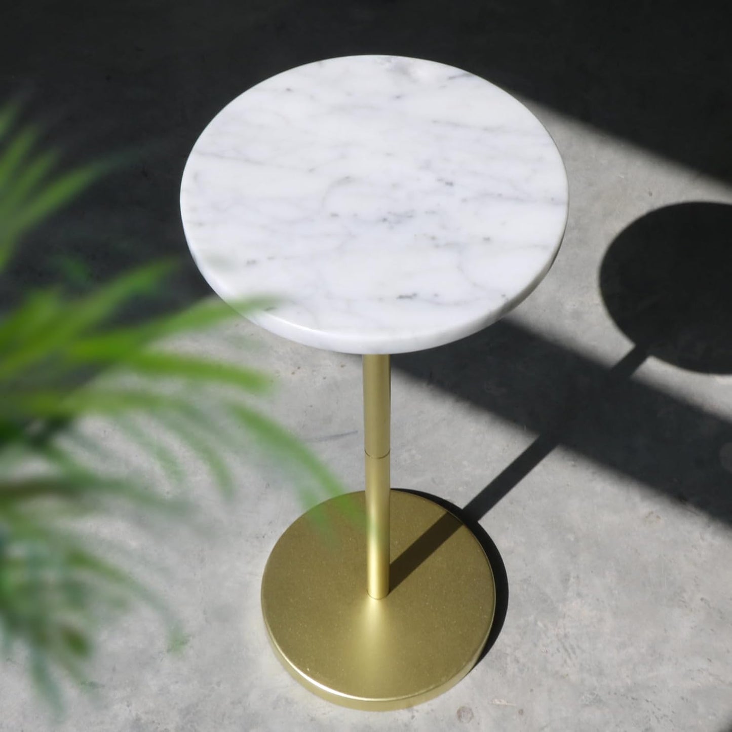 Nature Marble Drink Table, Pedestal Table, Small round Side Table, Martini Table for Living Room, Bathroom, Small Space (White)