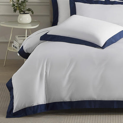 White Pillow Shams King Size Set of 2, 100% Cotton Hotel Luxury Decorative Pillow Sham with Navy Border, 400TC Sateen Weave Soft Smooth Breathable Elegant Pillowcases for Bedding, 20X36 Inches