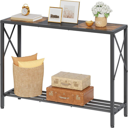 Console Table 41.8”, 2-Tier Industrial Entryway Table, Narrow Entrance Sofa Table with Shelves, Hallway, Living Room, Foyer, Corridor, Office, Rustic Brown and Black