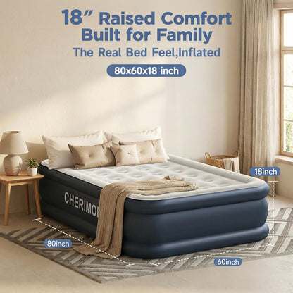 Queen Air Mattress with Built in Pump, 18" Elevated Height, 48Hr Leak-Tested, Honeycomb Coil Support, 800 Lbs Capacity, Fast 3-Min Inflation Blow up Mattress for Guest Room & Sleepover