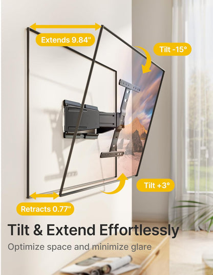 0.77" Ultra Slim TV Wall Mount for 37-75 Inch Tvs, Thin Low Profile Full Motion TV Wall Mount with Articulating Dual Arms, 4X Weight Tested, Max VESA 400X400Mm, Fits 16/18" Studs