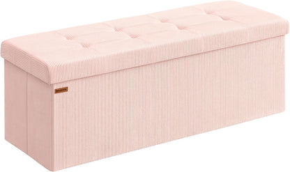 MAZIE Collection - Storage Ottoman Bench, Foldable Foot Rest, 15 X 43 X 15 Inches, End of Bed Bench, Storage Chest, Load 660 Lb, Living Room, Bedroom, Entryway, Jelly Pink ULSF604R01