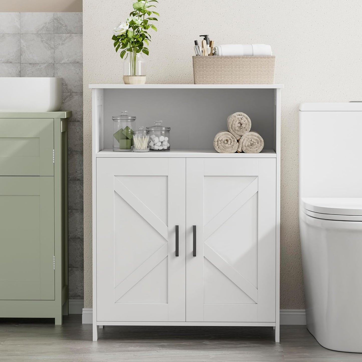 Bathroom Storage Cabinet, Freestanding Bathroom Floor Cabinet with Adjustable Shelf, Small Cabinet for Kitchen/Living Room/Laundry Room, 11.8 X 23.6 X 31.5 Inches, White