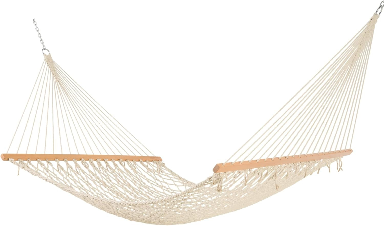 Castaway Living 13 Ft. Double Traditional Hand Woven Cotton Rope Hammock – 2-Person, 450 Lb Capacity, Free Extension Chains & Tree Hooks, Designed in the USA
