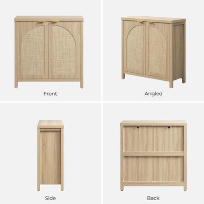 68" W Rattan Sideboard Buffet Cabinet with Storage Set of 2, Mid Century Modern Credenza with Arch Doors & Shelves Boho Coffee Bar Media Console Cabinets for Kitchen, Living Room, Entryway
