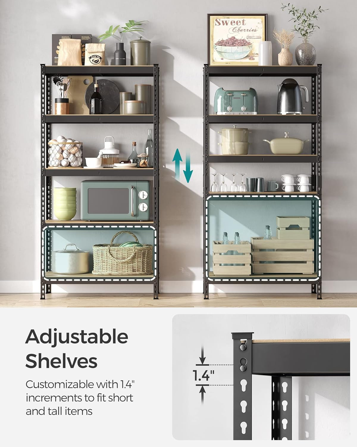 5-Tier Storage Shelves, Load 2310 Lb, Set of 2 Garage Storage, Boltless Assembly, Adjustable Shelving Unit, 17.7 X 35.4 X 70.9 Inches, for Study Shed Basement, Black UGLR450B02