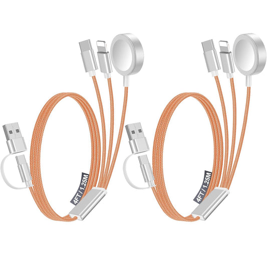 2Pack Multi Fast Charging Cable for Travel Vacation Essentials,Apple Watch Charger,Iphone Charger[3-In-2]Usb A/Type C/Lightning Cable for Iwatch,Iphone 16-11,Nintendo Switch,Airpods,Car,Camping-Orange