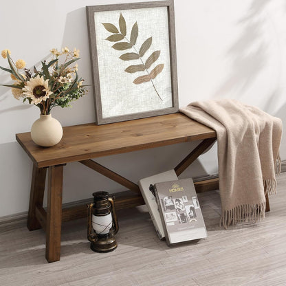 43" Farmhouse Wood Bench, Narrow Bench, Long Bench Seat for Entryway, Living Room, Dining Room, Solid Wood, Natural
