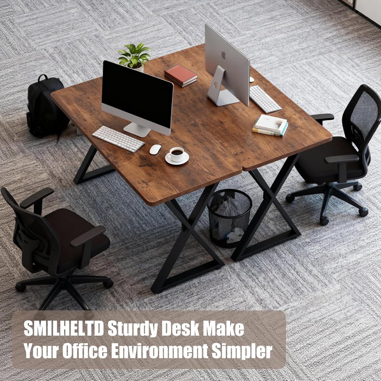 Heavy Duty Office Desk Industrial Grade Computer Desk with 1" Thick Desktop & 1 Mm Reinforced Metal Frame Sturdy Workstation for Home Office Gaming Dorm 47.2" W X 23.7" D X 29" H