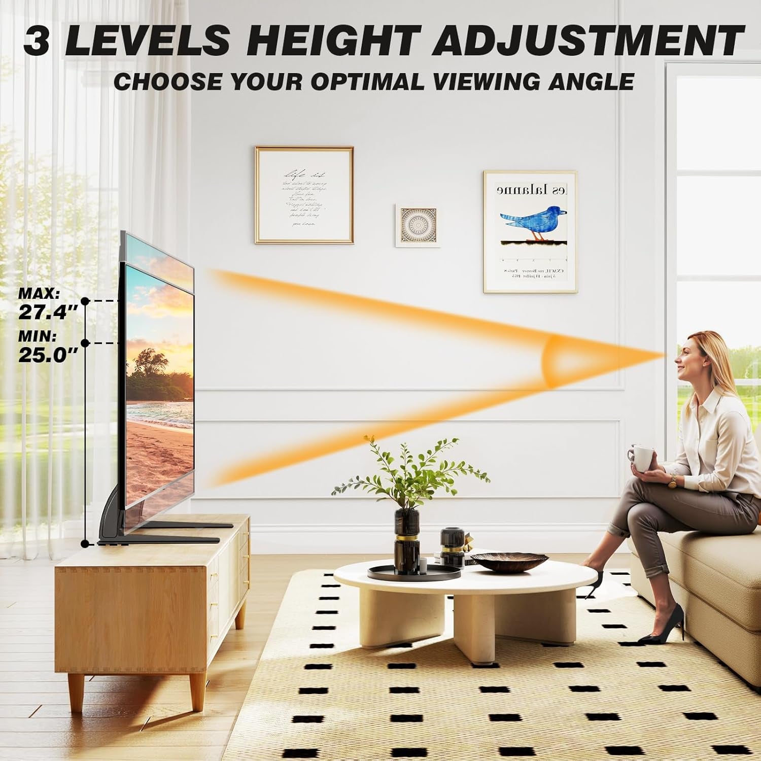 TV Stand Mount, Universal TV Stand Tabletop for 22 to 65 Inch Plasma LCD LED Flat Screen Tvs, Strong TV Legs Holds up to 88Lbs, Height Adjustable TV Base, Max VESA 800 X 500Mm