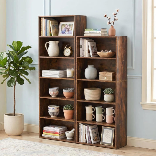 5 Tier Bookshelf, 53" Tall Open Display Bookcase with Reinforced Back & Anti-Tip Kit, Heavy Duty Wood Book Shelves for Home Office, Living Room & Bedroom, Brown