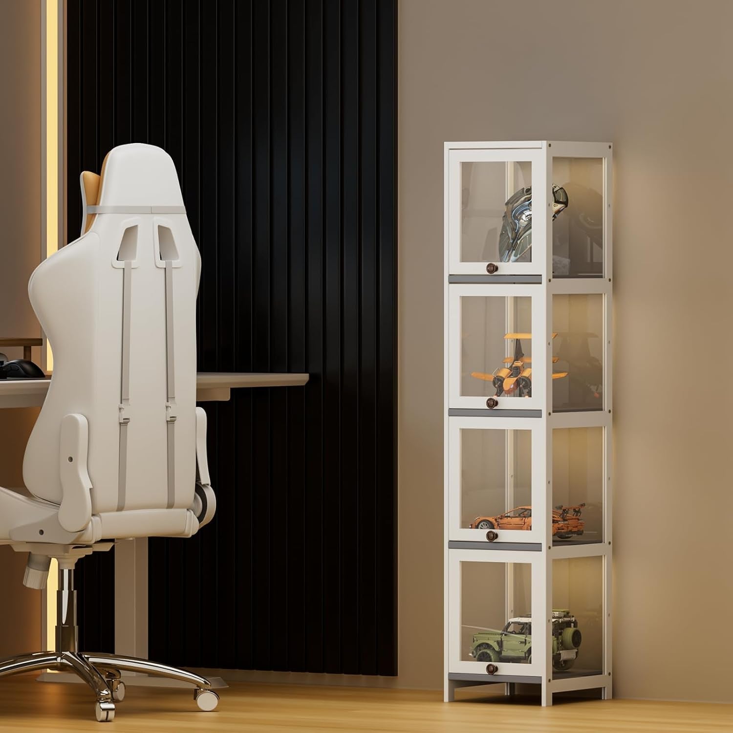 60" Tall Slim Narrow Clear Display Cabinet with Acrylic Door Curio Cabinet Display Case Corner Shelves Collection Display Case, White