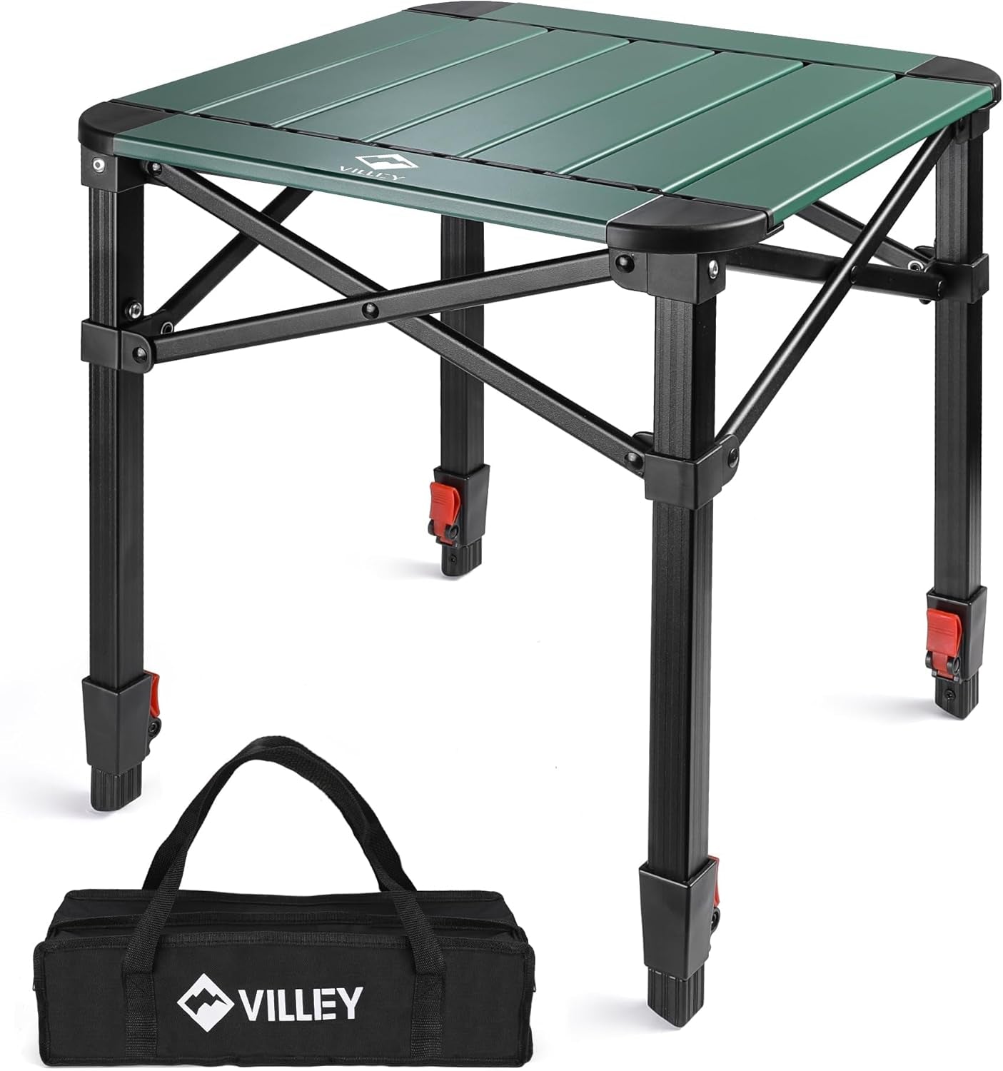 Folding Camping Square Table with Carry Bag, Lightweight Aluminum Adjustable Square Table for Outdoor, Camping, Picnic, Backyards, BBQ (S)