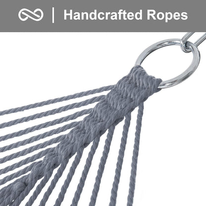 Double Outdoor Hammock, Polyester Rope Hammock with Strong Spreader Bar, Gray