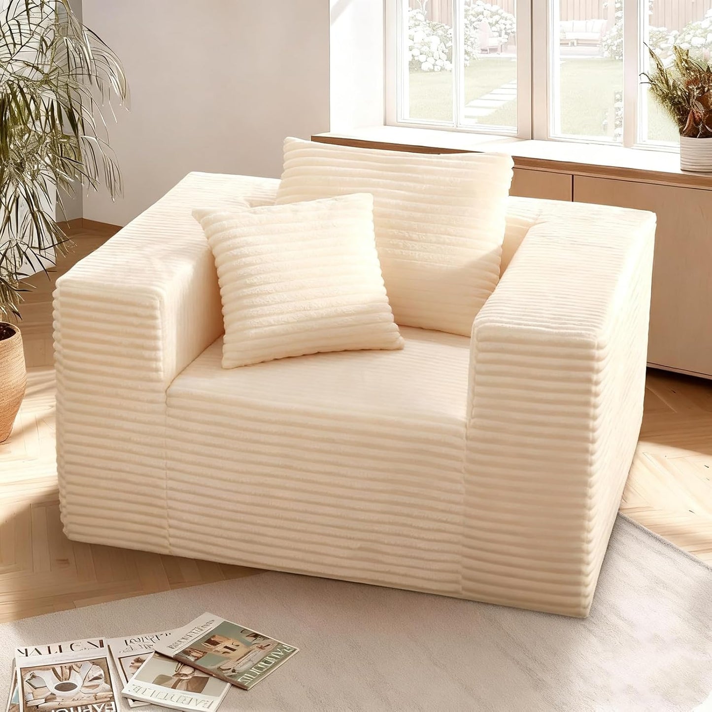 Single Sofa Foam Couch Sofa for Small Spaces, Giant Bean Bag Chair, Comfy Sofas with Removable Cover Furry Couch Pillows for Living Room, Bedroom, Apartment, Dorm, Office