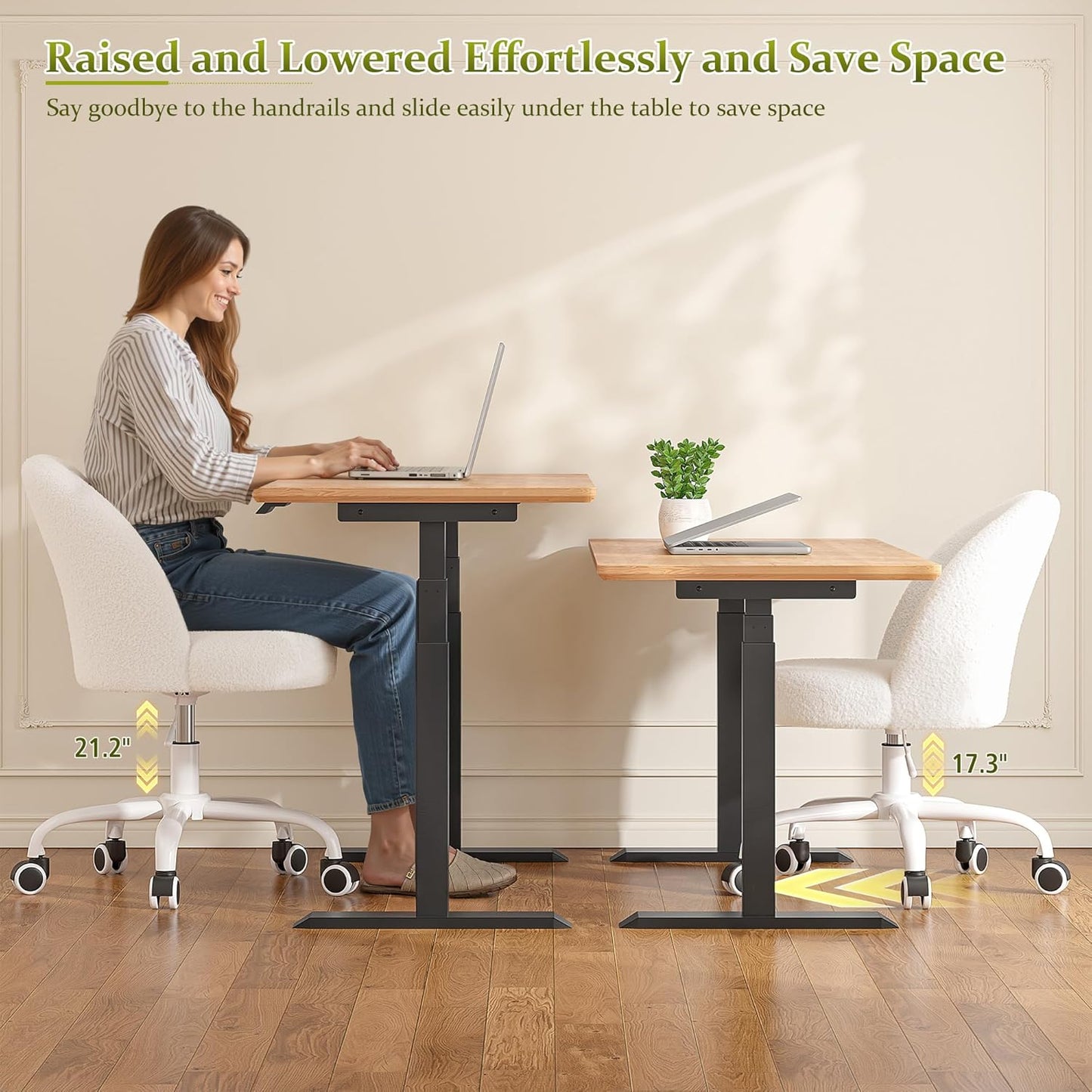 White Vanity Chair with Back, Cute Desk Chair with Wheels, Armless Office Chair Height Adjustable, Soft Lumbar Support for Small Space, Bedroom