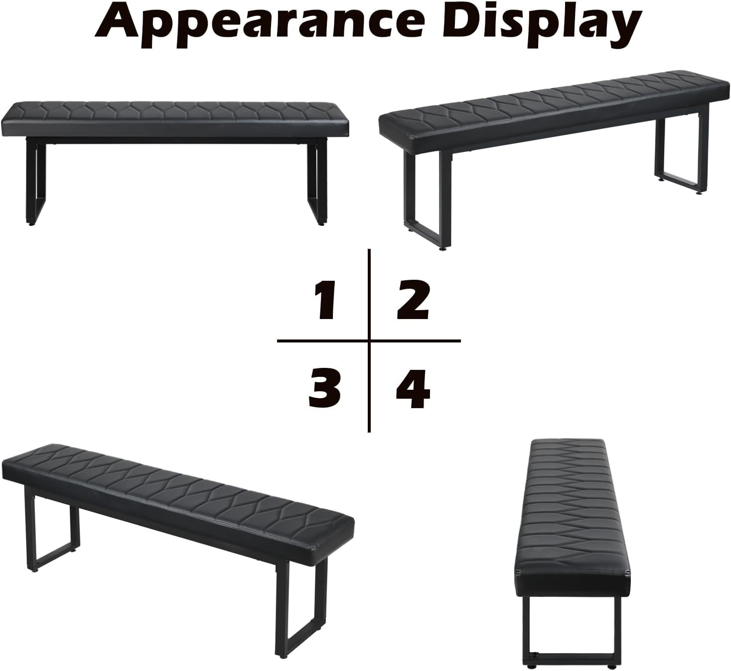58” Padded Dining Table Bench Pair of 2 for 6-8 Person, Faux Leather Indoor Cushioned Extra Long Bench for Dining Room Table, Bedside Shoe Entryway Benches (Black, 58")