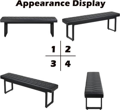 58” Padded Dining Table Bench Pair of 2 for 6-8 Person, Faux Leather Indoor Cushioned Extra Long Bench for Dining Room Table, Bedside Shoe Entryway Benches (Black, 58")
