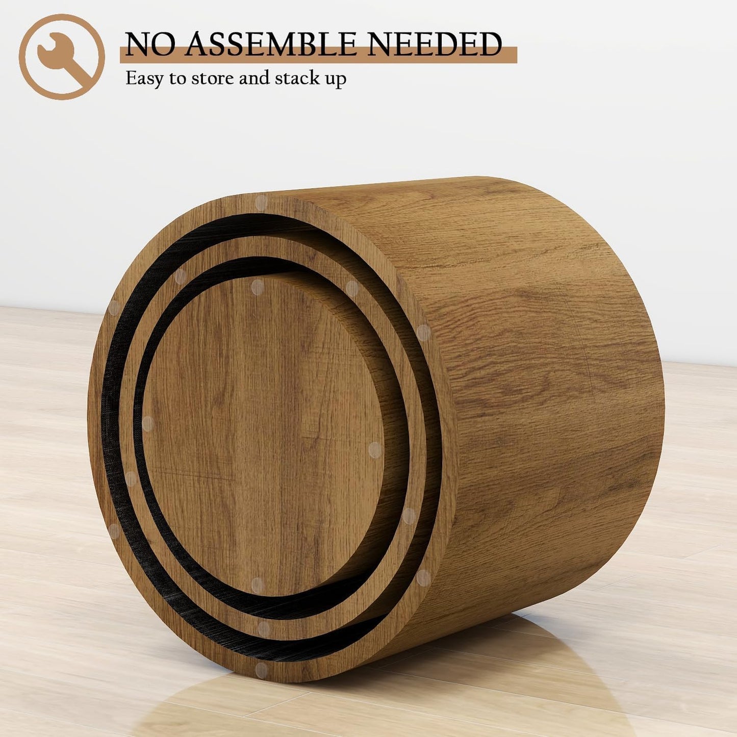 Nesting Coffee Table Set of 3, round Wooden Coffee Tables, Modern Circle Table for Living Room, Bedroom, Accent Side Table, Saving Space Design and No Need Assembly