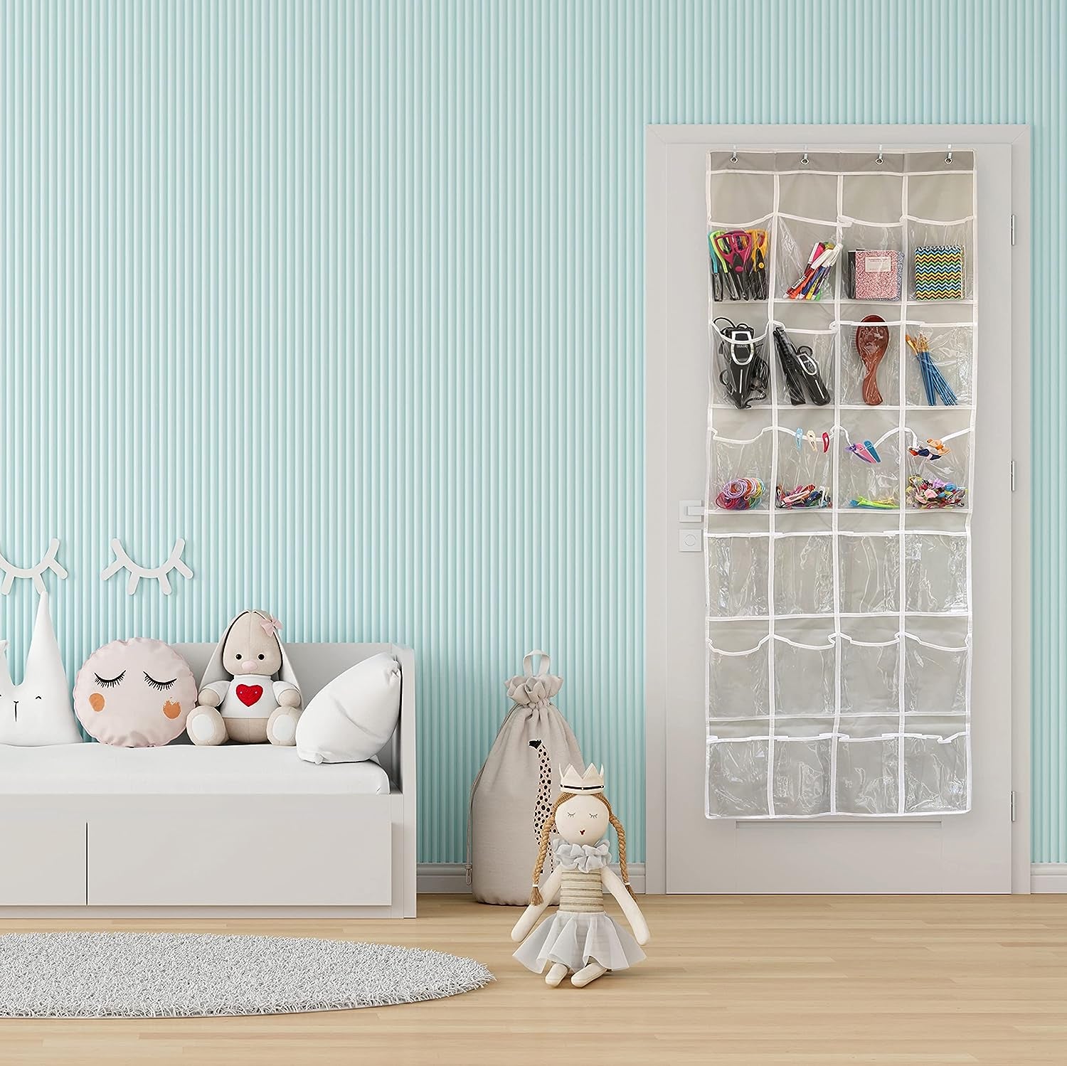 24 Pockets - Crystal Clear over the Door Hanging Shoe Organizer, Gray (64'' X 19'')