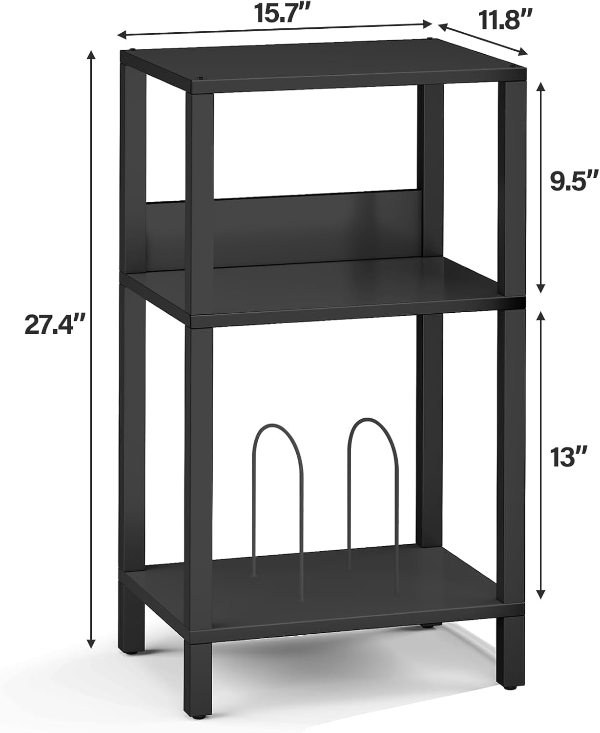 Record Player Stand with Storage up to 100 Albums,Record Storage Table,3 Tier End Table,Side Table for Living Room, Bedroom, Black TB01BK075