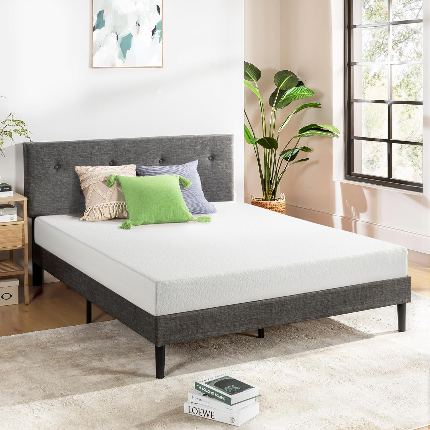 6 Inch Twin Mattress Bed-In-A-Box, Green Tea Memory Foam, White