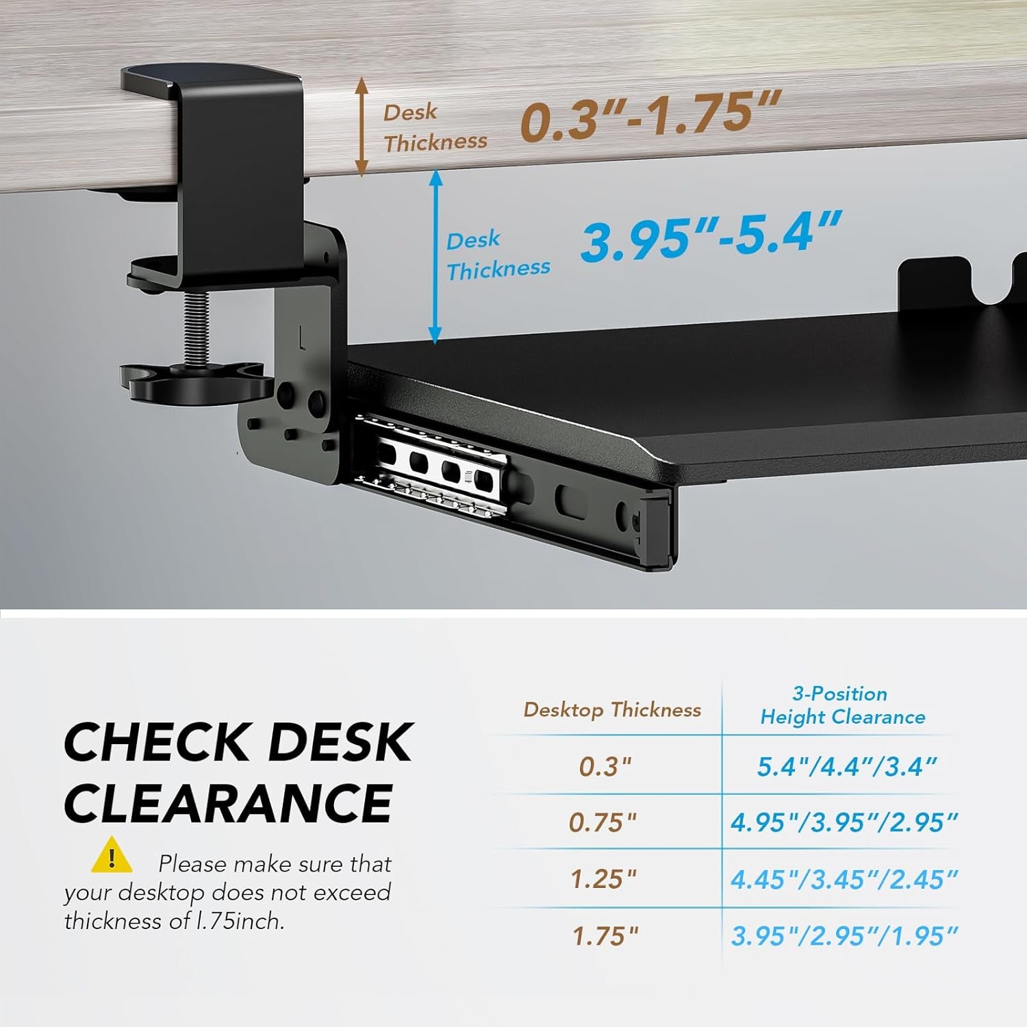 Keyboard Tray under Desk Pull Out with Extra Sturdy Adjustable C Clamp Mount System, 27.3 (32.5 Inch Including Clamps) X 11 Inch Slide-Out Platform Computer Drawer for Typing, Black,Ax01Wb01