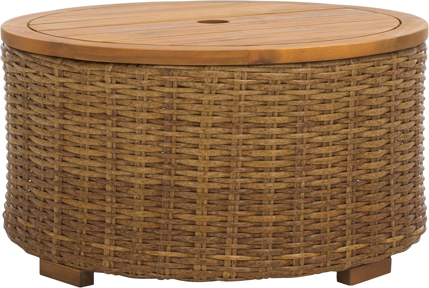Couture Collection – Anguilla Faux Wicker Indoor/Outdoor Storage Coffee Table, Fully Assembled, Natural Brown Patio Accent Table with Removable Wood Top (CPT2103A)