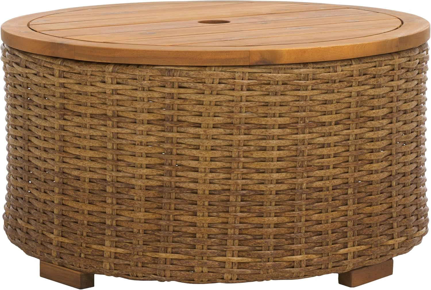 Couture Collection – Anguilla Faux Wicker Indoor/Outdoor Storage Coffee Table, Fully Assembled, Natural Brown Patio Accent Table with Removable Wood Top (CPT2103A)