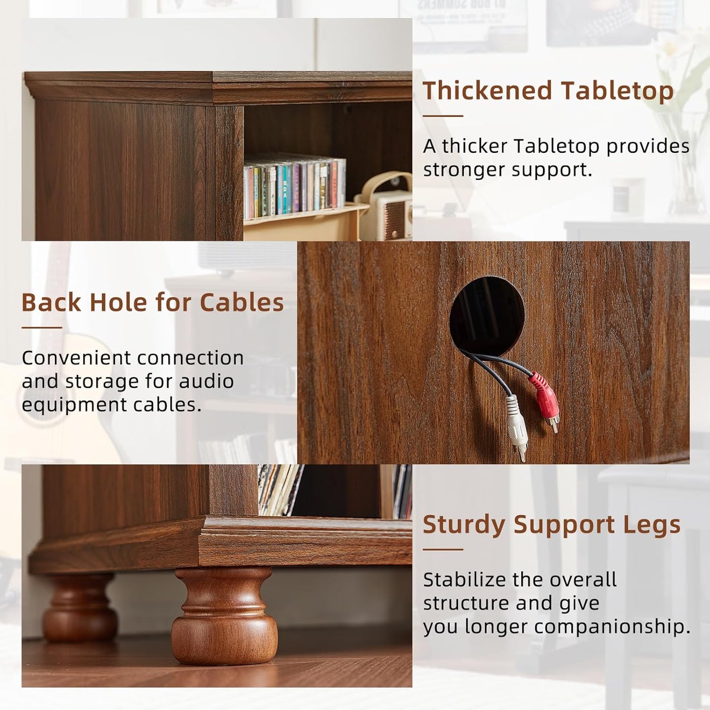 Record Player Stand with Vinyl Record Storage, 24" Wide Mid-Century Record Player Table up to 200 Albums,Large Wood Turntable Stand Cabinet Dispaly Shelf for Living Room,Bedroom,Brown