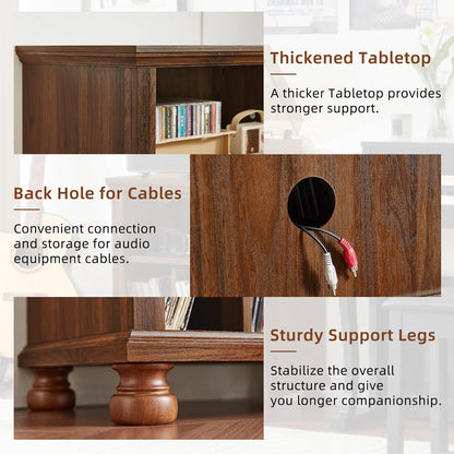 Record Player Stand with Vinyl Record Storage, 24" Wide Mid-Century Record Player Table up to 200 Albums,Large Wood Turntable Stand Cabinet Dispaly Shelf for Living Room,Bedroom,Brown
