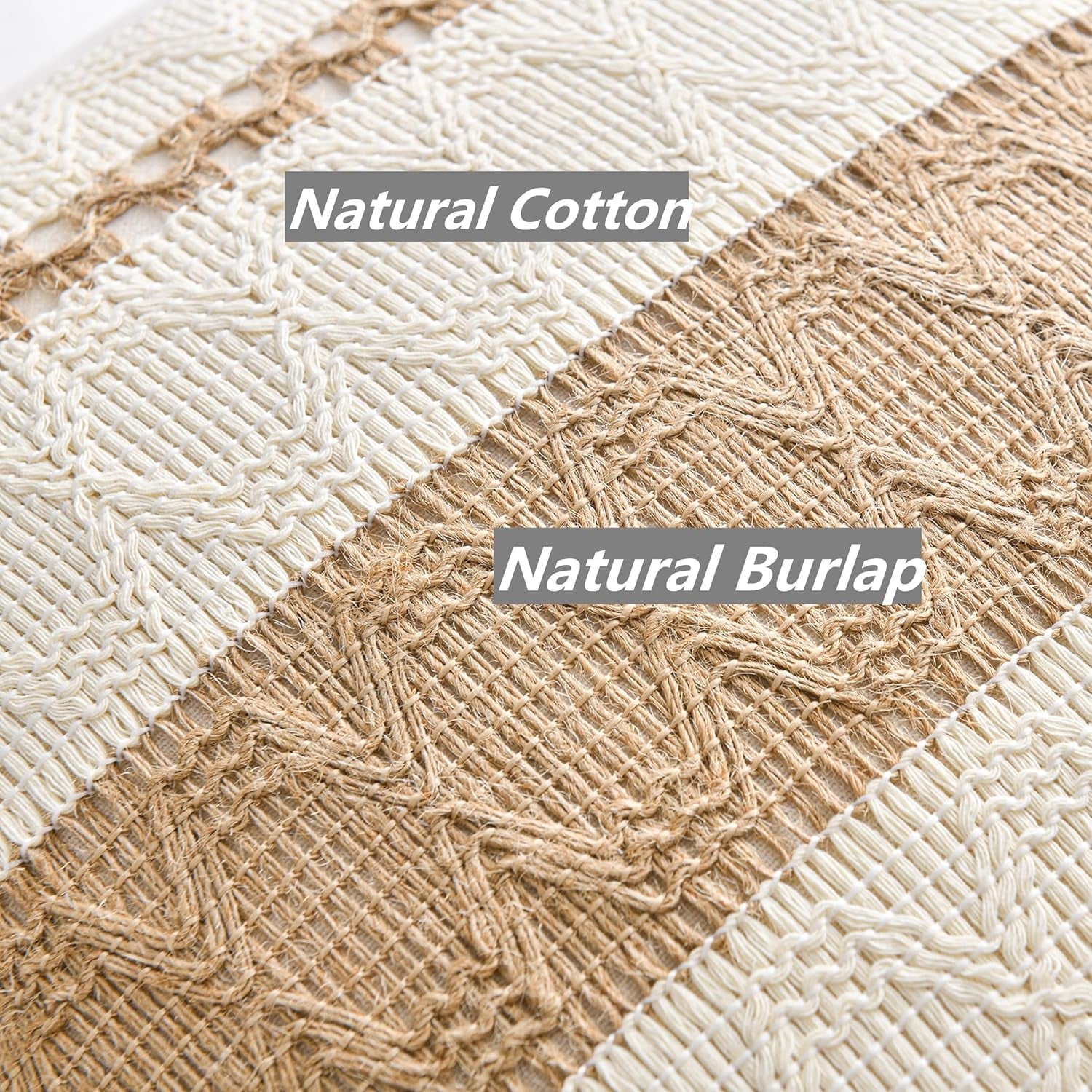 Set of 2 Boho Neutral Decorative Throw Pillow Cover 18X18 Inch for Couch Bed Sofa, Aesthetic Modern Organic Farmhouse Home Decor, Soft Cotton Cute Accent Macrame Woven Tan Cushion Case