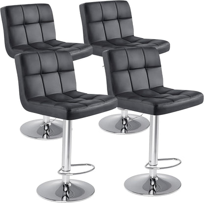Bar Stools Set of 4, 24 Inch Counter Height Bar Stools, Upholstered Modern Kitchen Barstools with Metal Base, PU Leather Saddle Stools for Kitchen Island, Black