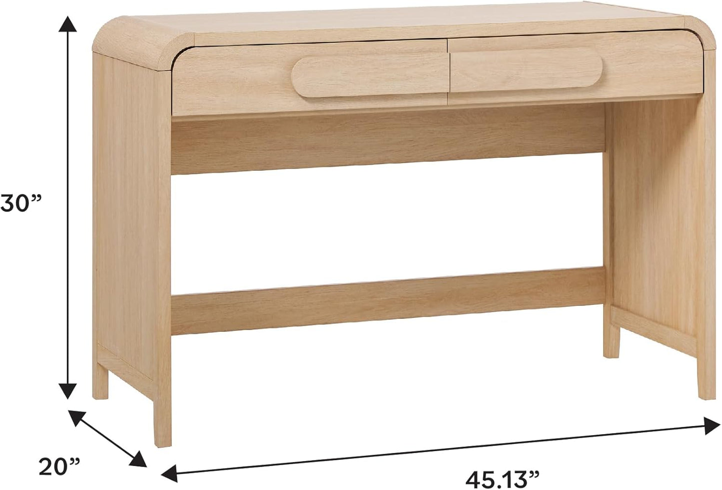 Modern Curved Waterfall Desk with Drawers, Rounded Edge Desk for Home Office or Living Space, Statement Console Table with Oversized Drawer Pulls, 45”W X 20”D X 30”H, Coastal Oak