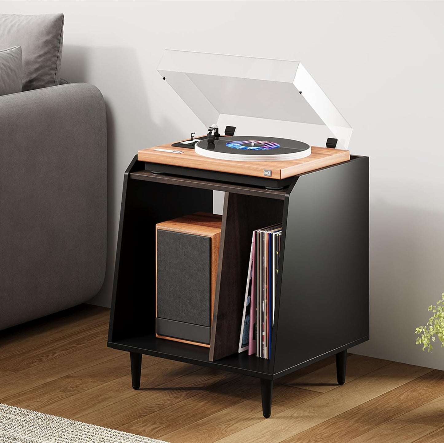 Nighstand Set of 3,Small End Side Table with Adjustable Divided Shelves for Vinyl Storage， Suitable for Music Room Living Room Bedroom