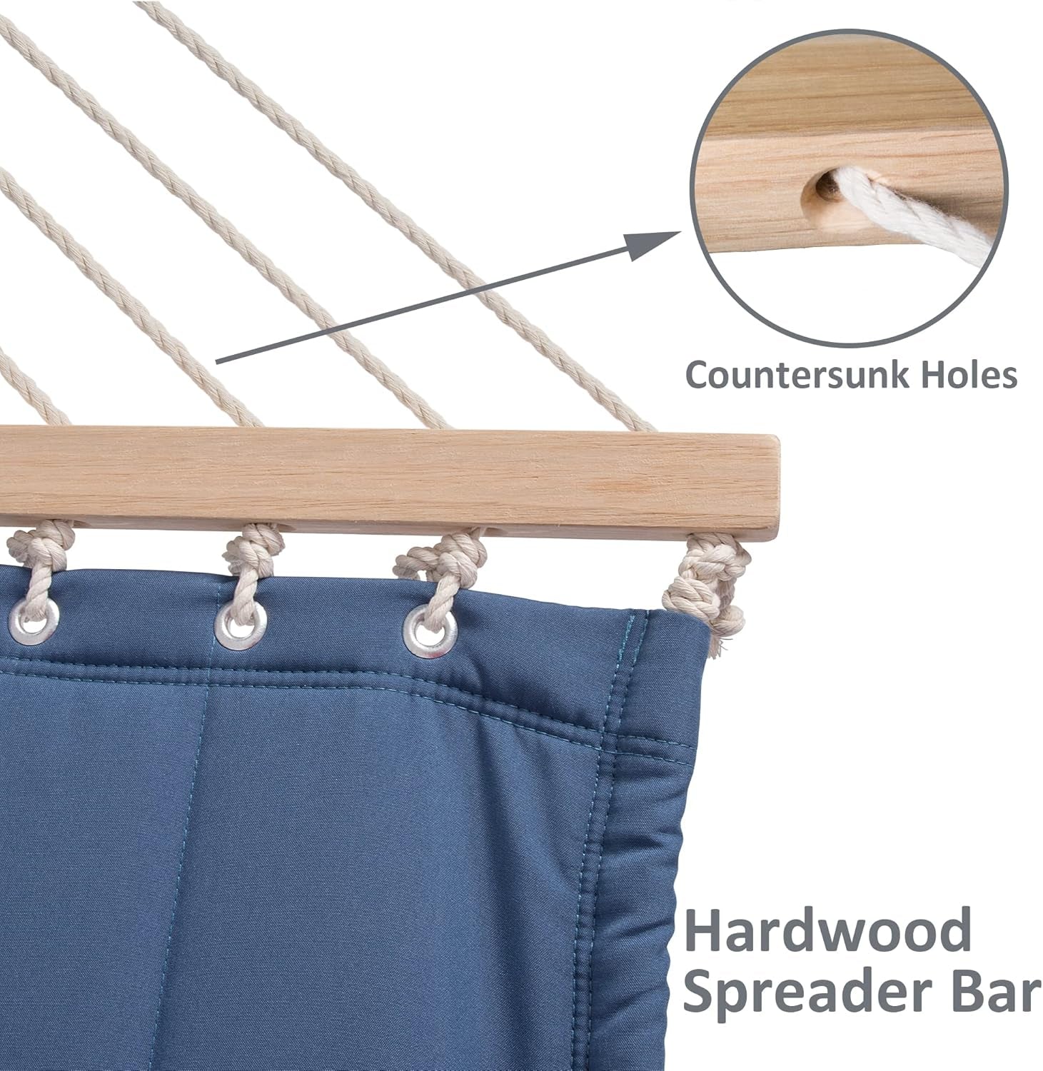 Double Outdoor Hammock with Hardwood Spreader Bar, Extra Large Pillow, 475 Lbs Capacity, Heavy Duty 2 Person Hammock, Blue