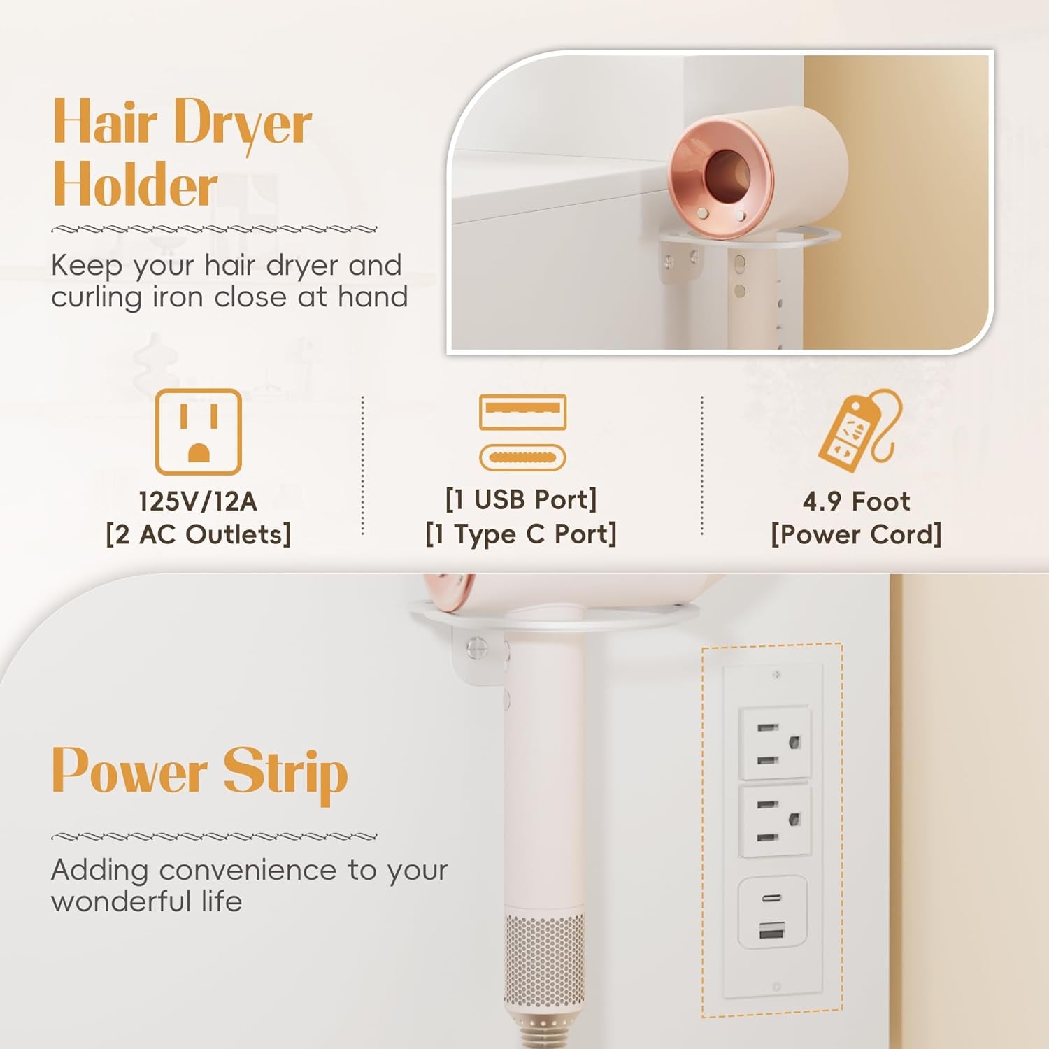 Vanity Desk with Lights and Mirror, L Shaped Makeup Table, Dresser with Hairdryer Holder and Power Outlet, Adjustable 3 Lighting Modes, 5 Drawers and Adjustabled Open Storage Shelves, White