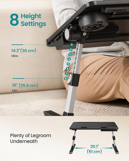 Bed Laptop Desk, Foldable Bed Desk for Laptop, 15.7 X 22 Inches Large Desktop, 120° Stepless Tilt, Adjustable Height, Cup Holder, Tray, Portable Bed Sofa Table, Ink Black ULLD113BC01