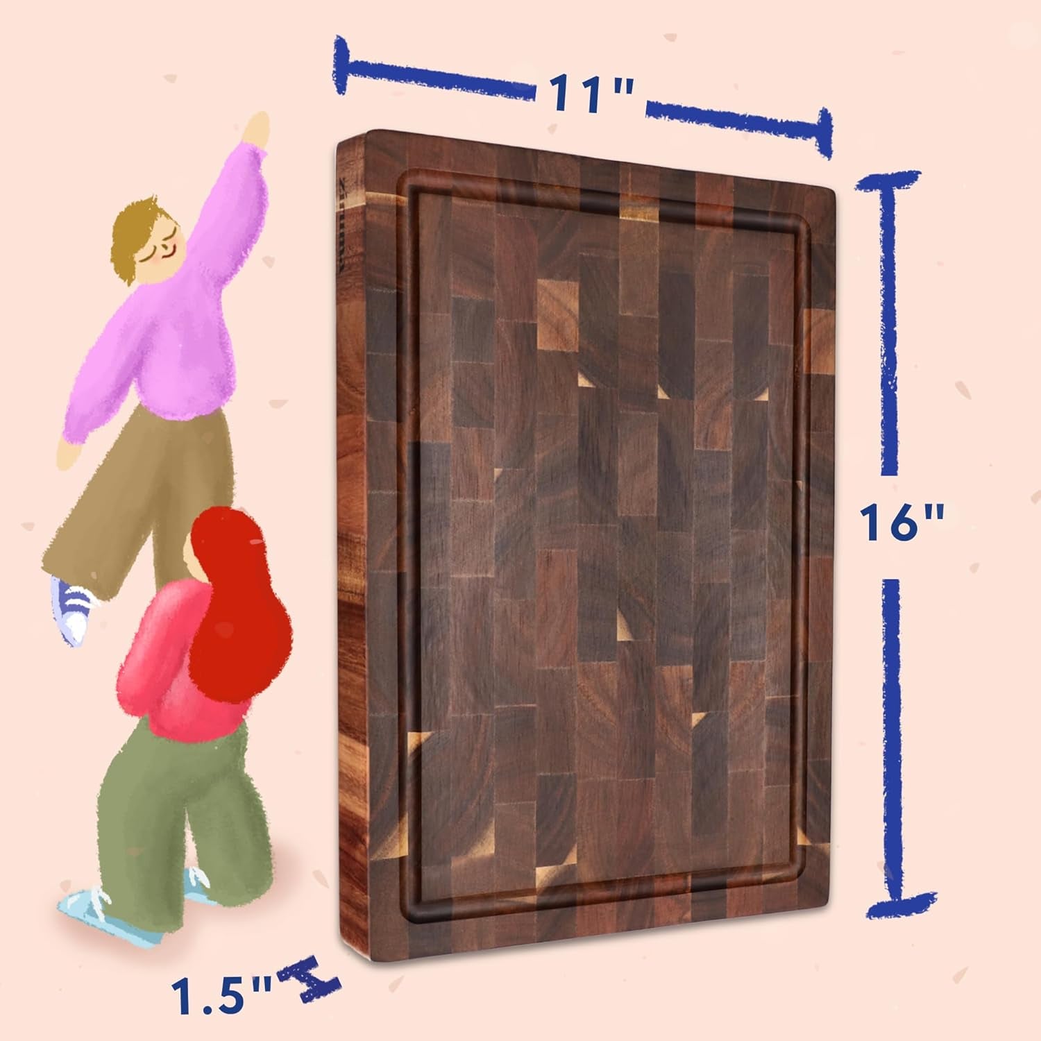 End Grain Butcher Block Cutting Board [1.5" Thick]. Made of Acacia Wood and Conditioned with Beeswax, Flaxseed Oil & Lemon Oil. 16" X 11" Chopping Board by .