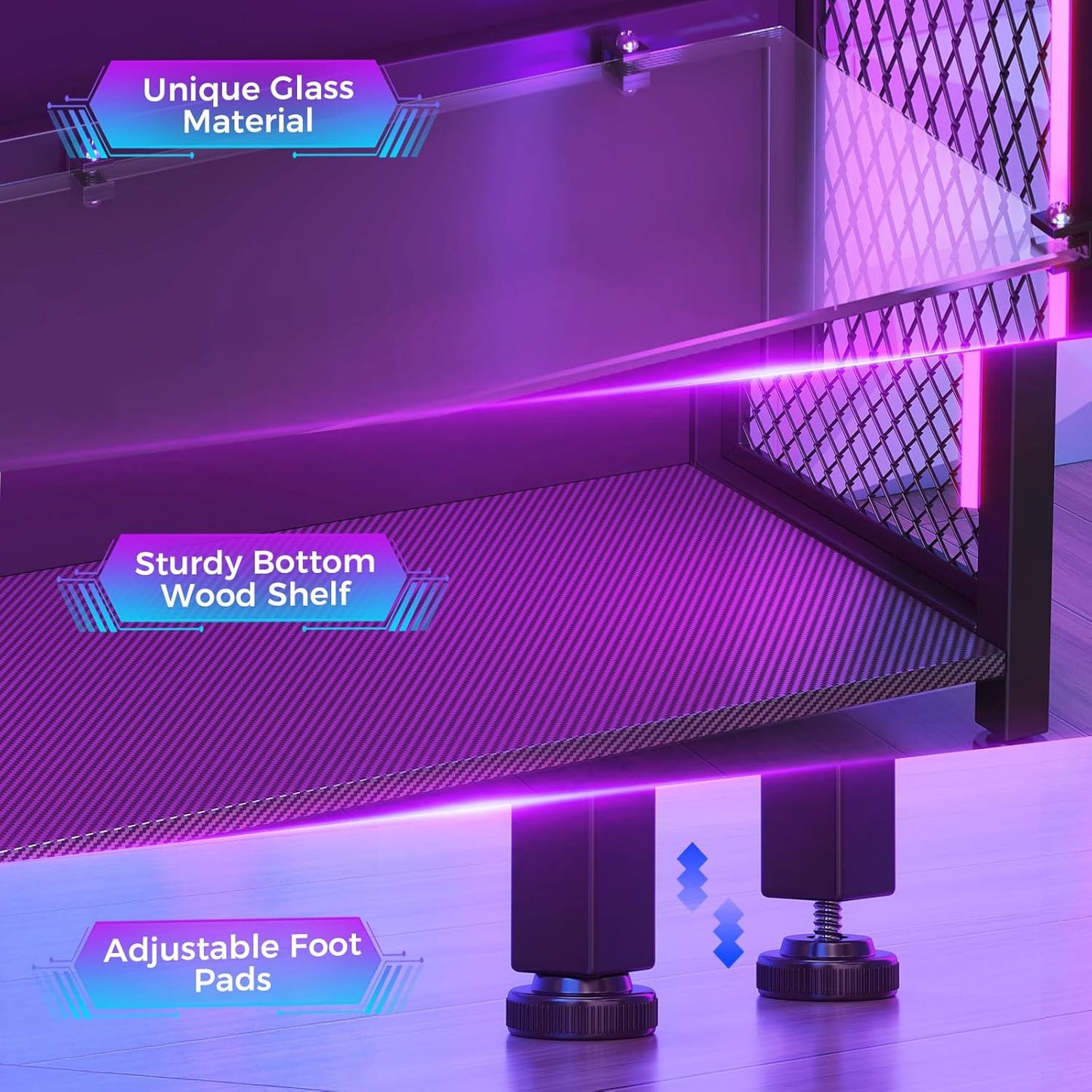 Display Case with LED Lights, Display Cabinet with Glass Storage Shelves, 4-Tier Display Shelf for Collectibles, Curio Cabinet, Black