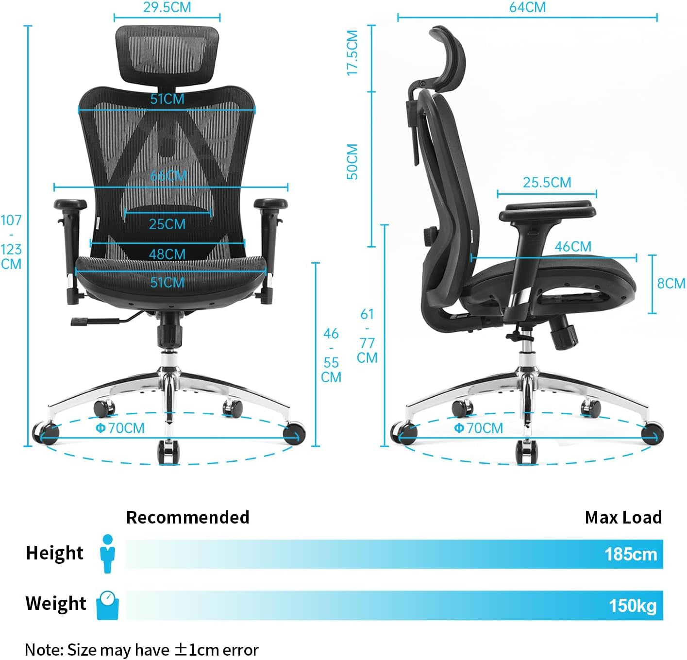 M57 Ergonomic Office Chair with 3 Way Armrests Lumbar Support and Adjustable Headrest High Back with Tilt Function (Black)